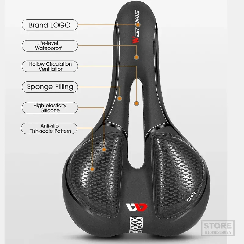 

WEST BIKING Силикагель для горного дорожного велосипеда, губка для сиденья MTB, седло, можно установить, задние фонари, дизайн, аксессуары для велосипедного велосипеда
