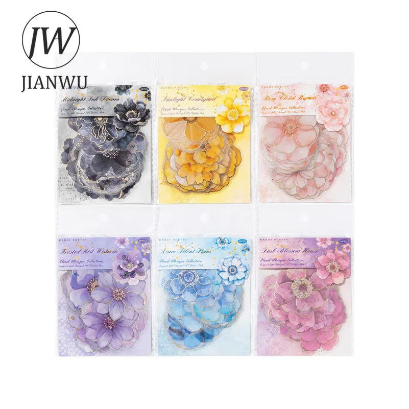 JIANWU Blooming Flower and Whisper Series Vintage Floral Landscape Material Collage PET Sticker Creative DIY Journal Stationery - view 5