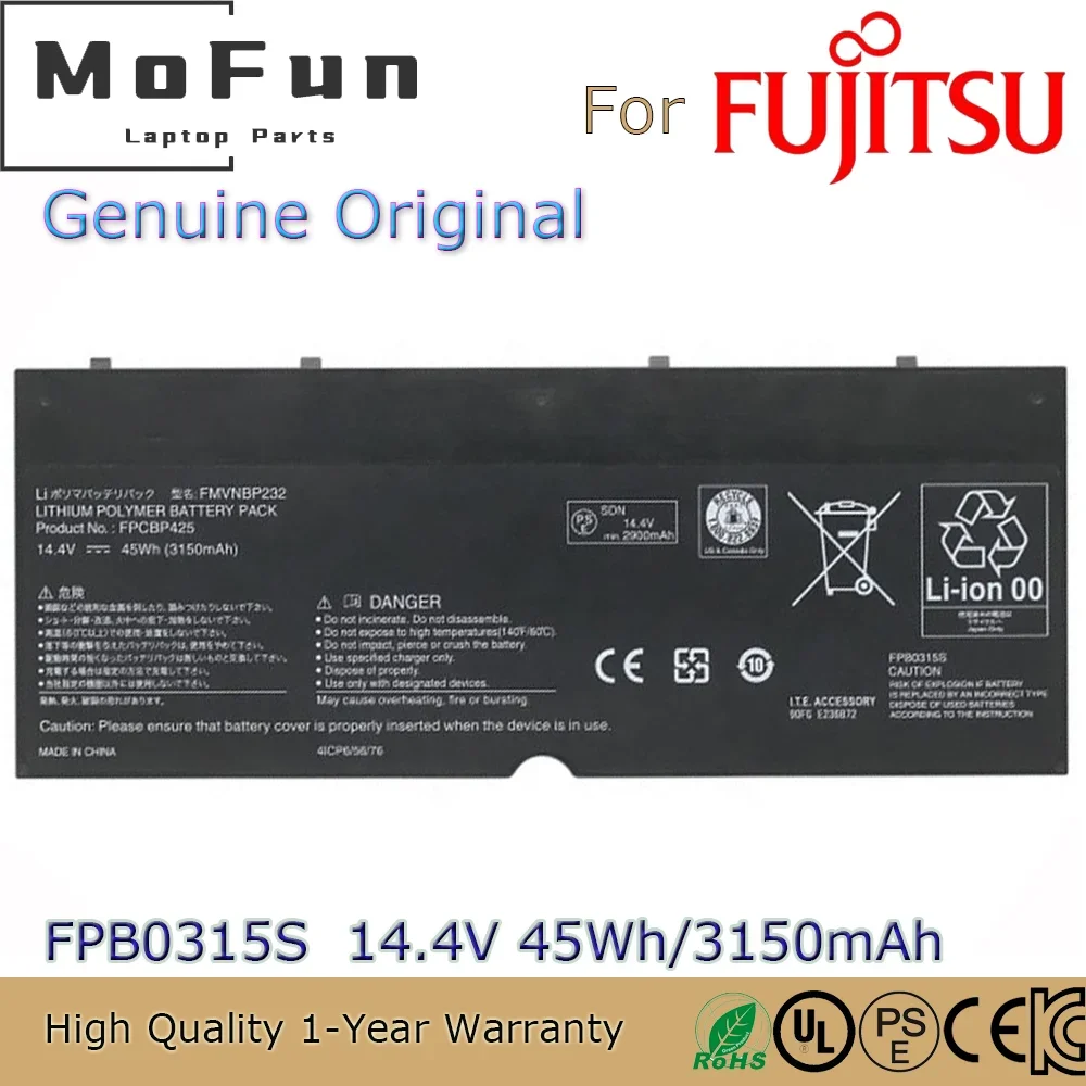 

Brand New Original FPB0315S 14.4V 45Wh Laptop Battery for Fujitsu LifeBook T904 T935 T936 U745 FMVNBP232 FPCBP425 4ICP6/56/76 et