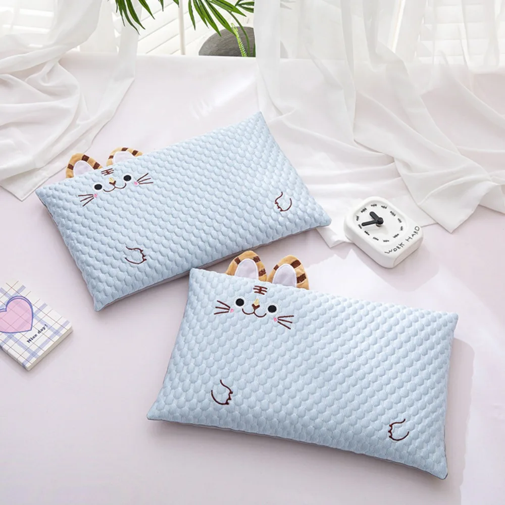 

2Pcs Cartoon Pattern Summer Ice Bean Pillowcase Rectangular Animal Embroidery Cooling Pillow Cover Protruding Point Design