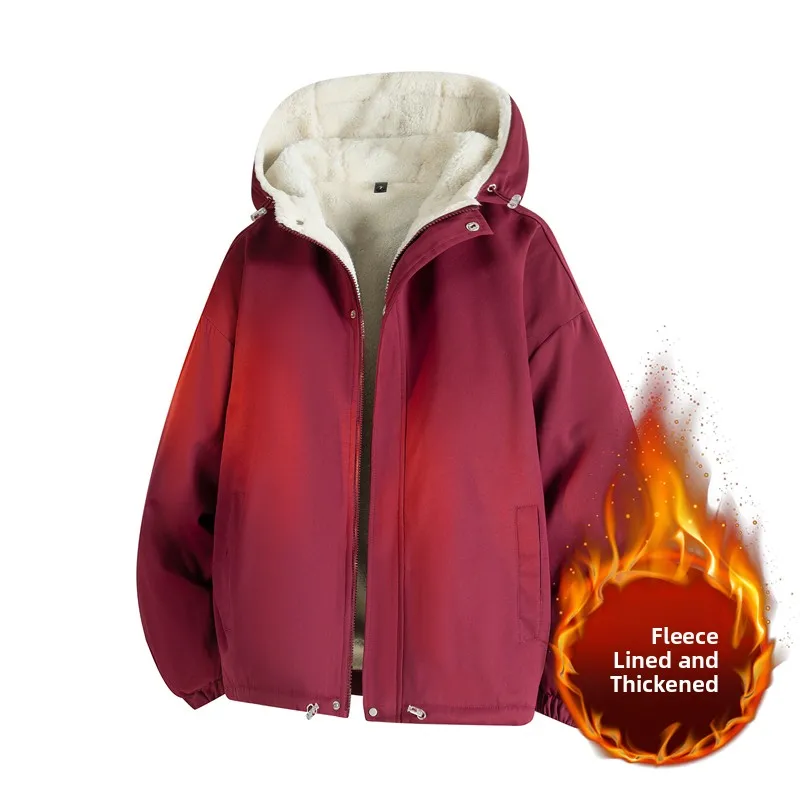 

American Sle Men's Workwear Jaet Winter Thiened Fce Lined Hooded Windproof Cotton Coat Loose Parka Sle Coat