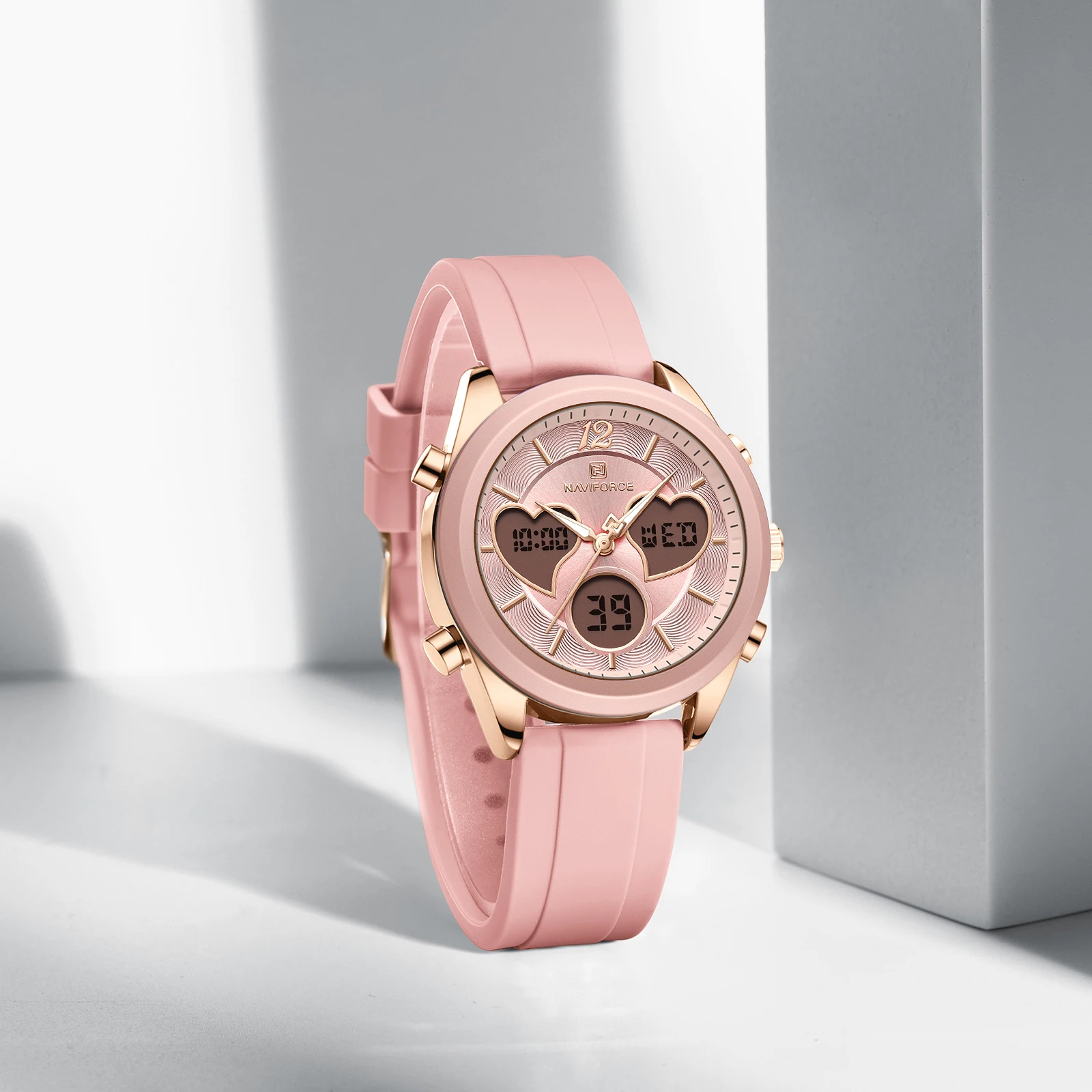 

NAVIFORCE новые женские наручные часы с двойным дисплеем, модные простые часы с силиконовым ремешком, водонепроницаемые элегантные женские браслеты