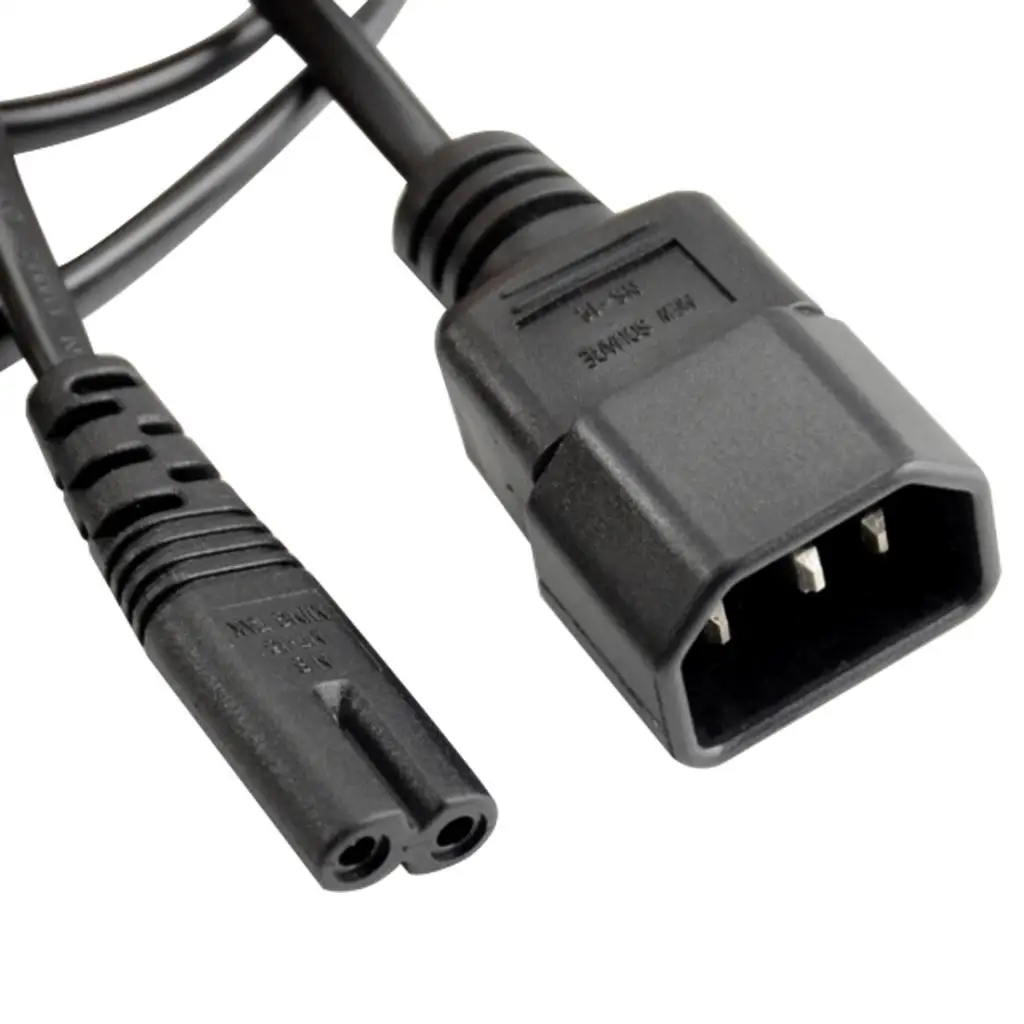 Black Copper IEC320 C14 to C7 AC Extension Power Cord Cable 60cm for Monitor UPS Stage Lighting 10A