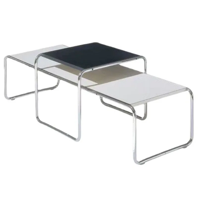 Stainless steel coffee table aligned with Qiao coffee table, low table, square set
