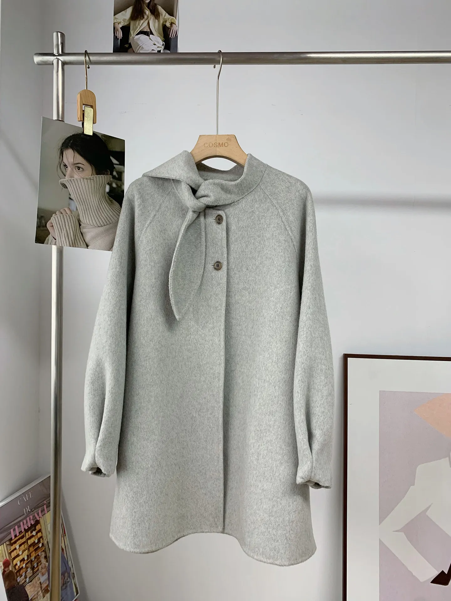 Female Korean Sweet Rabbit Ear Collar Double Sided Wool Coat Mid Length Cloak Woolen Overcoat Winter Women Outerwear 2026New