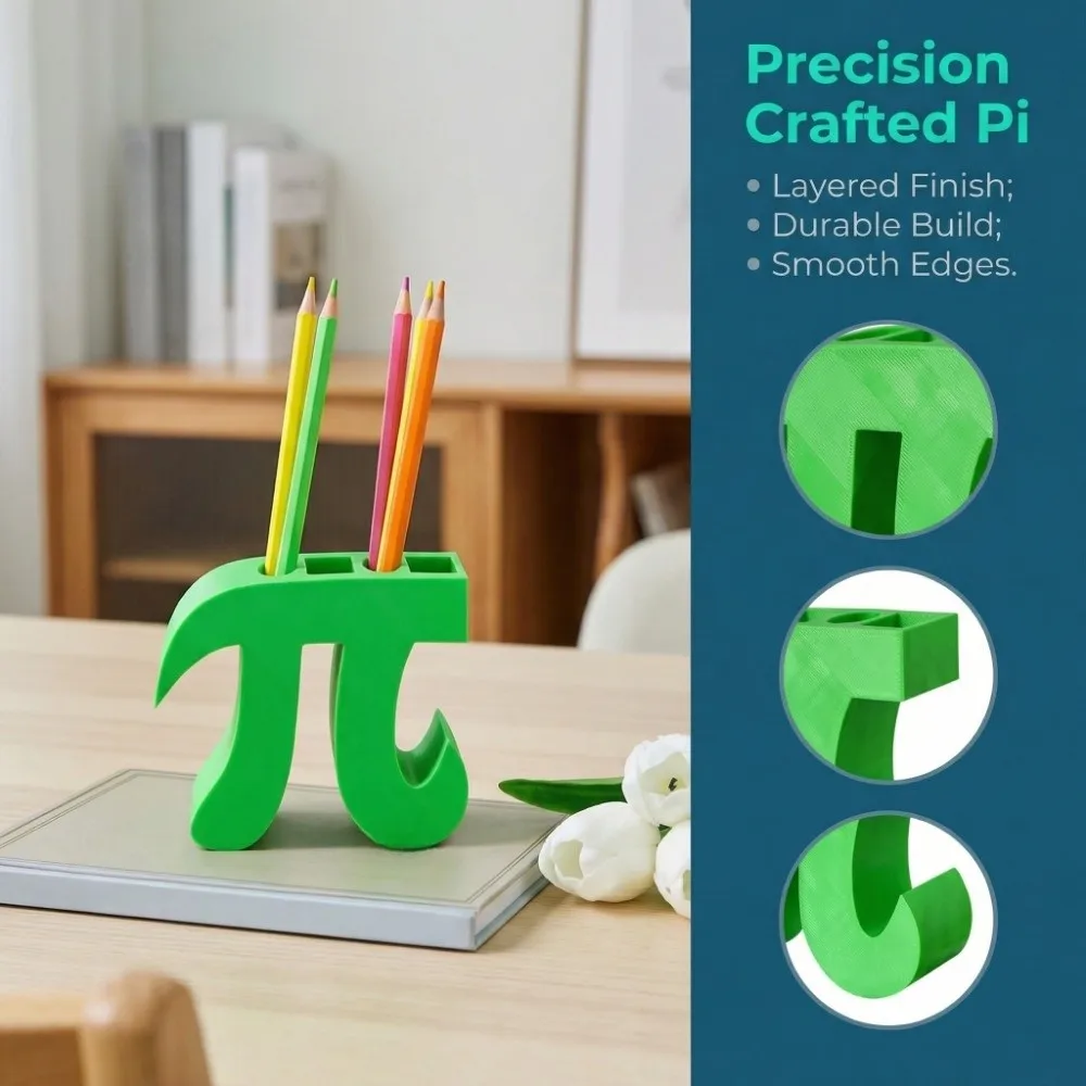 Durable Creative Pi Pen Holder Green Desktop Storage 3.14 Pi Day Gift Greek Letter Math Festival Stationery Box Student