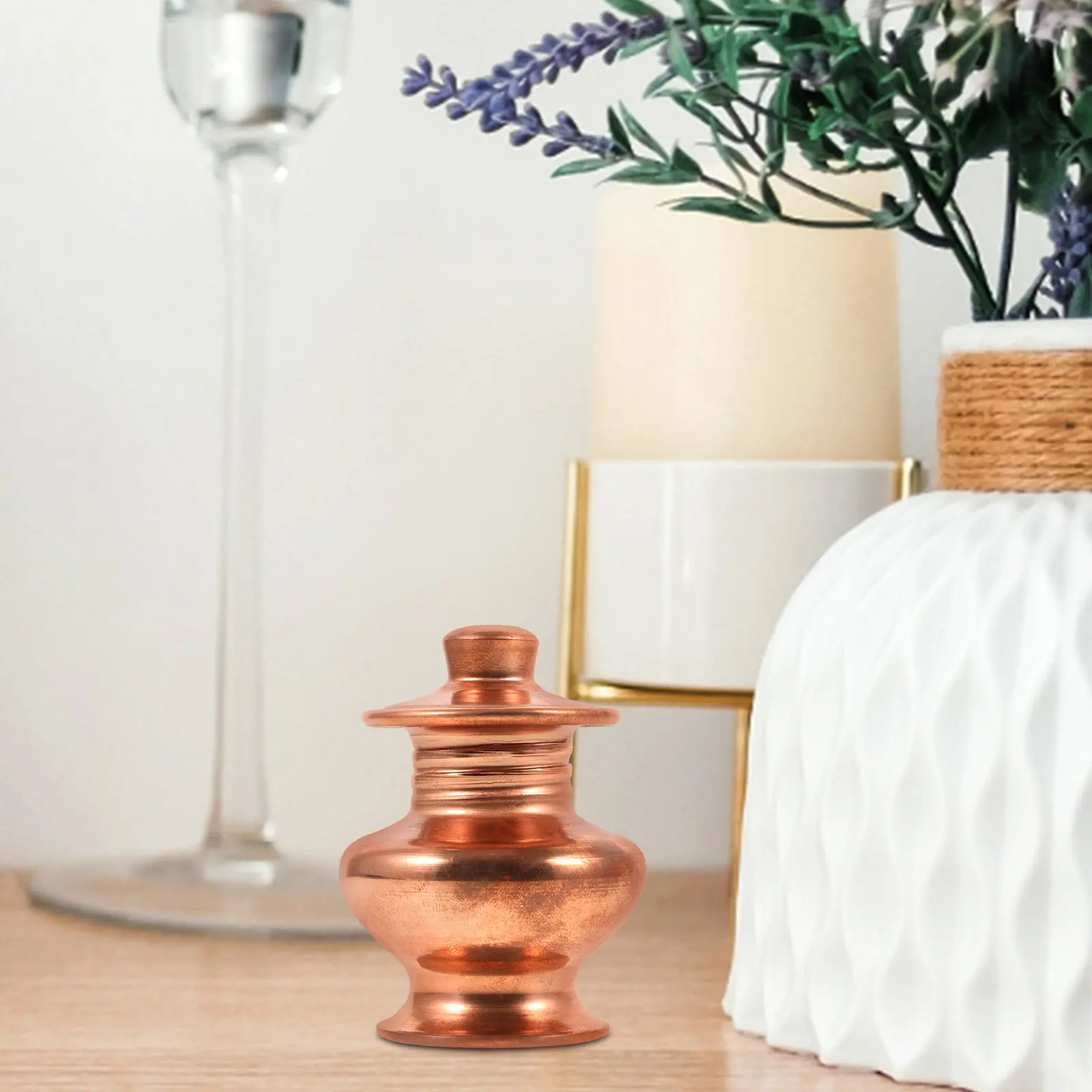 Exquisite Copper Buddha Bottle Decor Smooth Bright Metal Finish Simple Generous Design for Worship Decoration Desktop Ornament