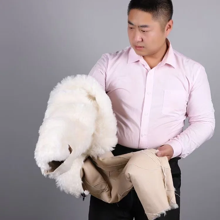 100% Wool Warm Pants Men's High Waist Thicken Thermal Trousers Middle Aged Dad Cold Winter Casual Long Pant Inner Sheepskin