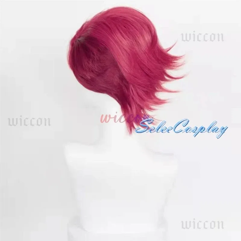 Juego LOL Arcane Vi Cosplay peluca VI 30cm Rosa profunda negro corto pelo sintético resistente al calor pelucas de juego de rol de Anime + gorro de peluca