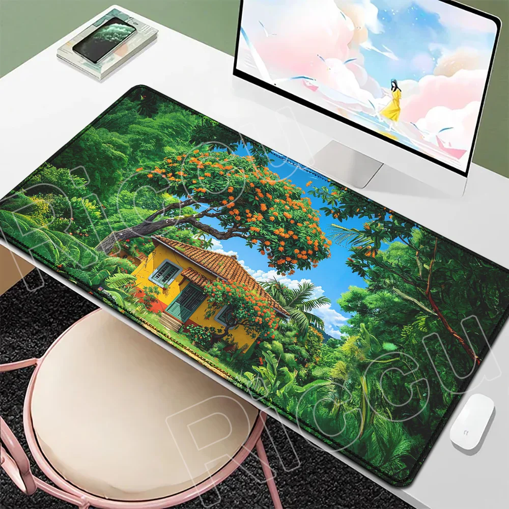 Selected Beautiful Wallpaper Desk Mat HD Print Anime Scene Keyboard Mat Mousepad XXL Laptop Gaming Green Plant Scenery Mouse Pad