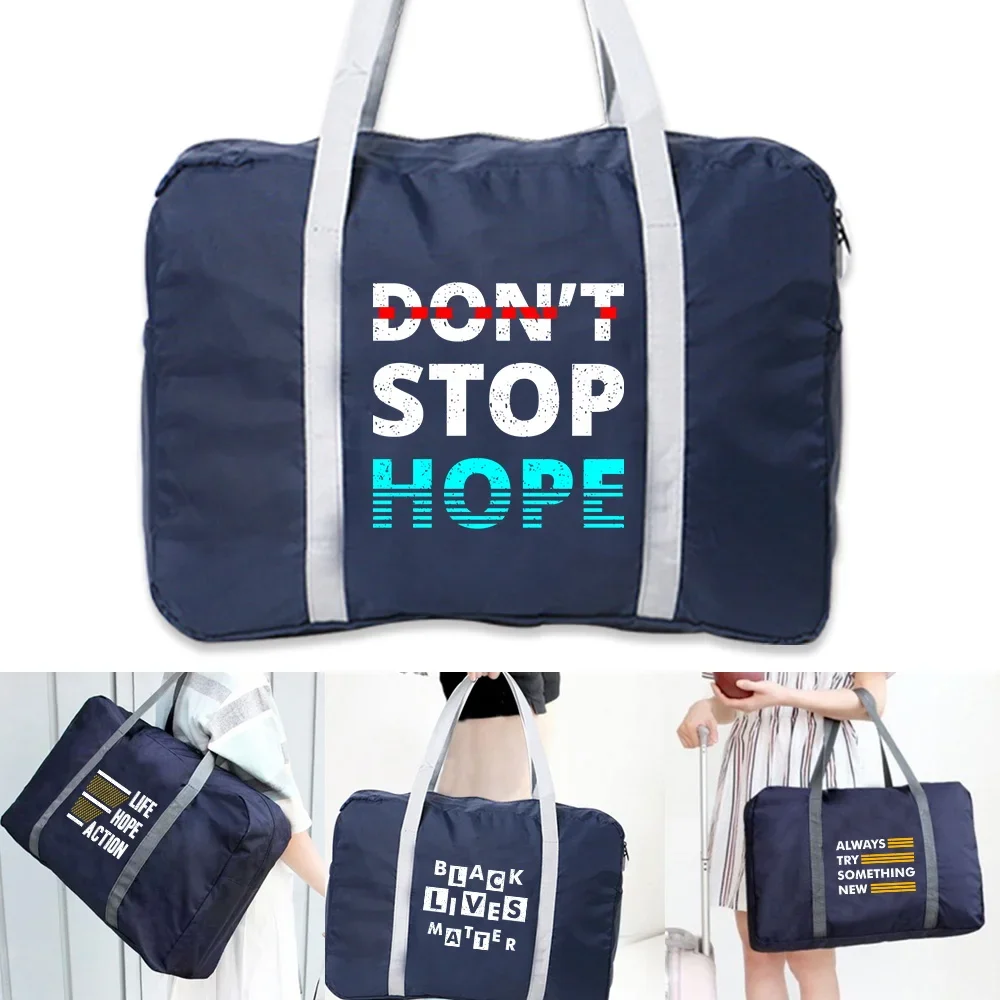 Tote Bag Foldable Travel Bags Large Capacity Luggage Handbags Travel Bags Clothing Organizer Portable Luggage Bag Phrase Pattern