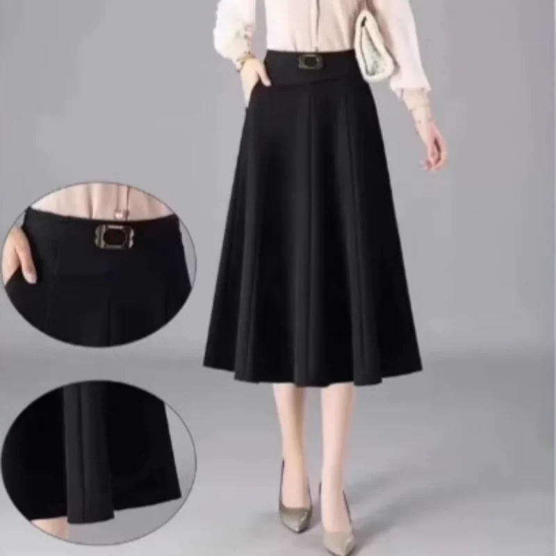 

Женская новая эластичная юбка миди с высокой талией, драпировкой и широким подолом, до колен, модная, минималистичная, повседневная, весна-осень