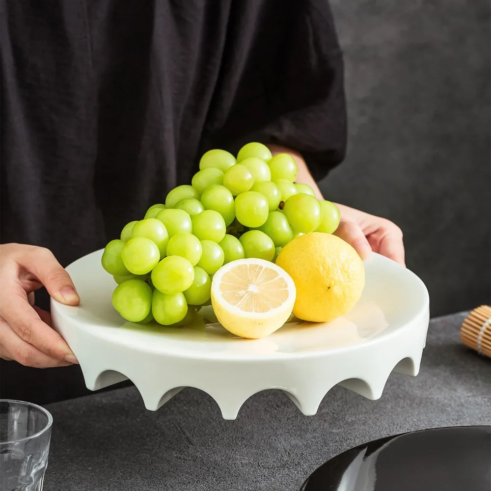 Creative Ceramic High-legged Round Table Steak Dessert Decorative Plate Hotel Home Ceramic Tableware Main Course Decoration