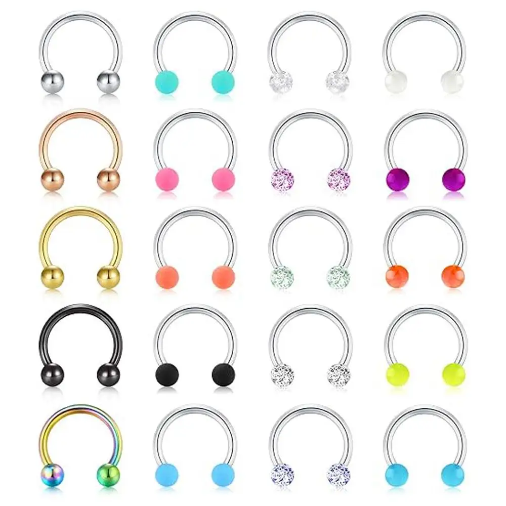20Pcs Set Stainless Steel Horseshoe Nose Septum Rings Piercing Jewelry Cartilage Helix Tragus Earring Hoop Lip Retainer for Men