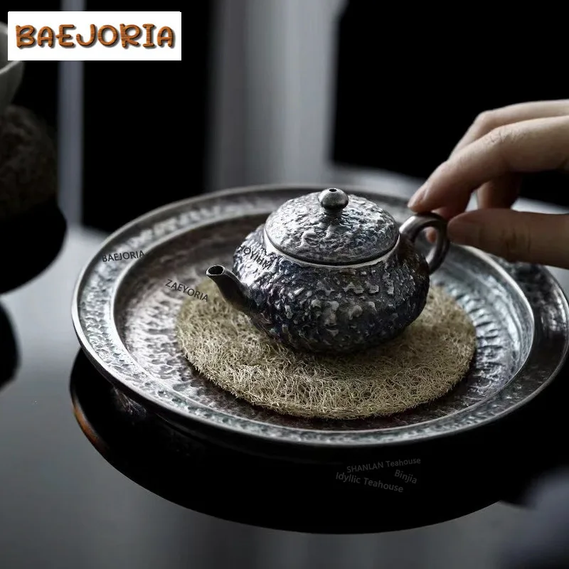 BAEJORIA 85ml Handmade 999 Sterling Silver Gilded Teapot Stone Pattern Tea Infuser Pot Tea Brewing Kettle With Ball Hole Teaset
