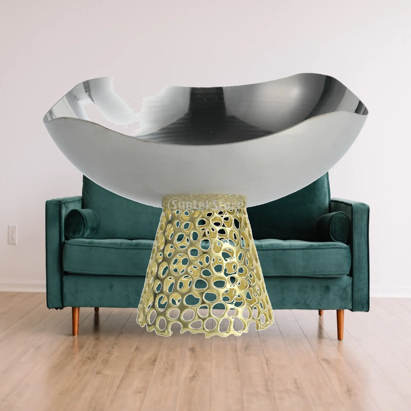Stainless Steel Tray Contemporary Gold Pedestal Serving Bowl Decorative Plate for Dining Table Snack