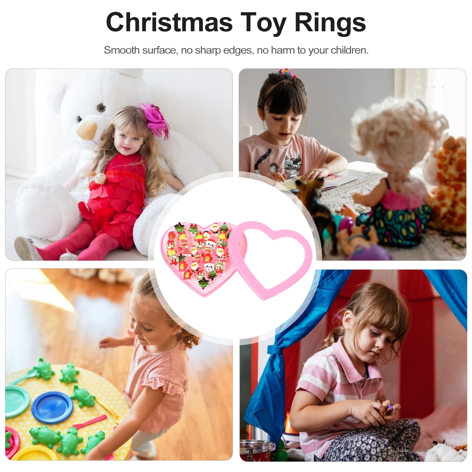

36pcs Kids Christmas Finger Rings Plastic Set For Children Party Favors Xmas Gifts Lightweight Smooth Comfortable No