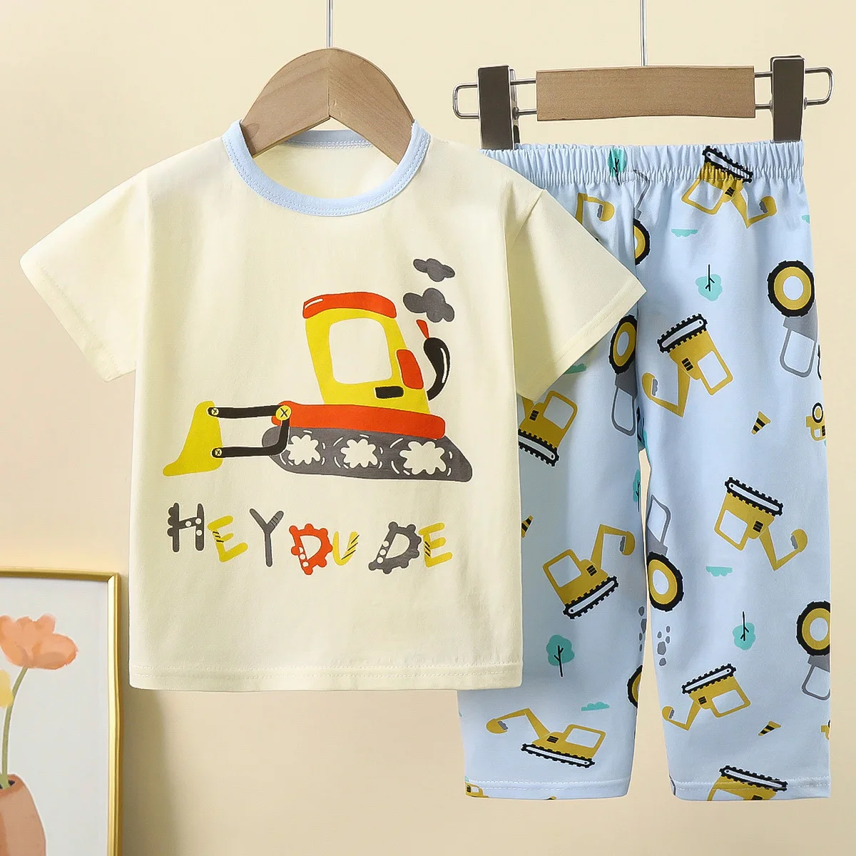 Air Con Sleepwear for Kids Breathable Cotton Pajama Set Short Sleeve Summer Outfit Boys Girls Toddler