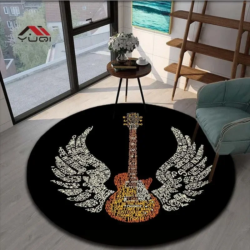 سجادة منطقة مستديرة لموسيقى الجيتار - سجادة أرضية ناعمة غير قابلة للانزلاق لغرفة المعيشة أو غرفة النوم - سجادة بنمط موسيقي، 5 مقاسات متاحة