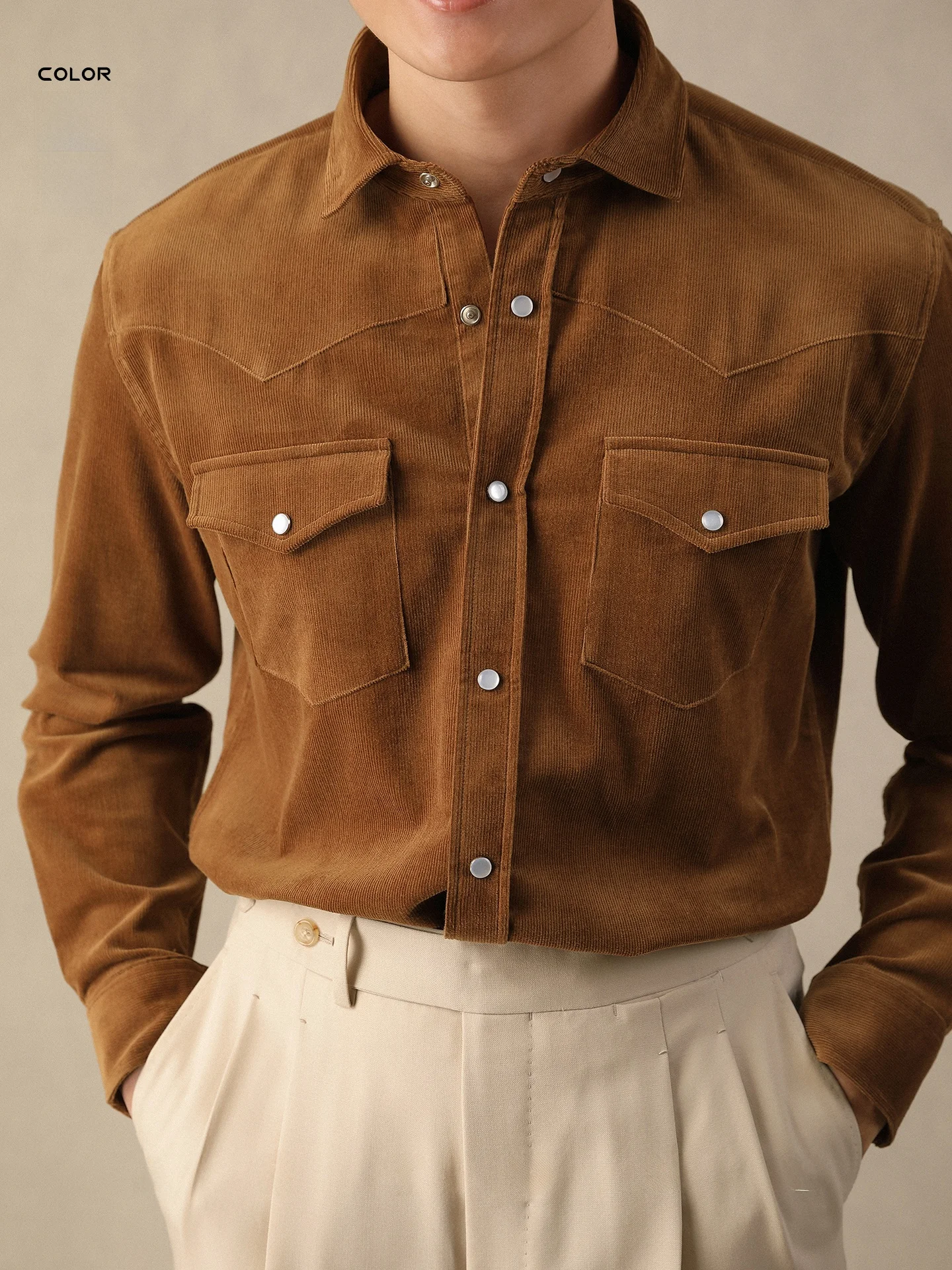 

Мужская повседневная свободная рубашка из вельвета с длинным рукавом, с двумя карманами, из чистого хлопка, в западном итальянском стиле, для осени и зимы