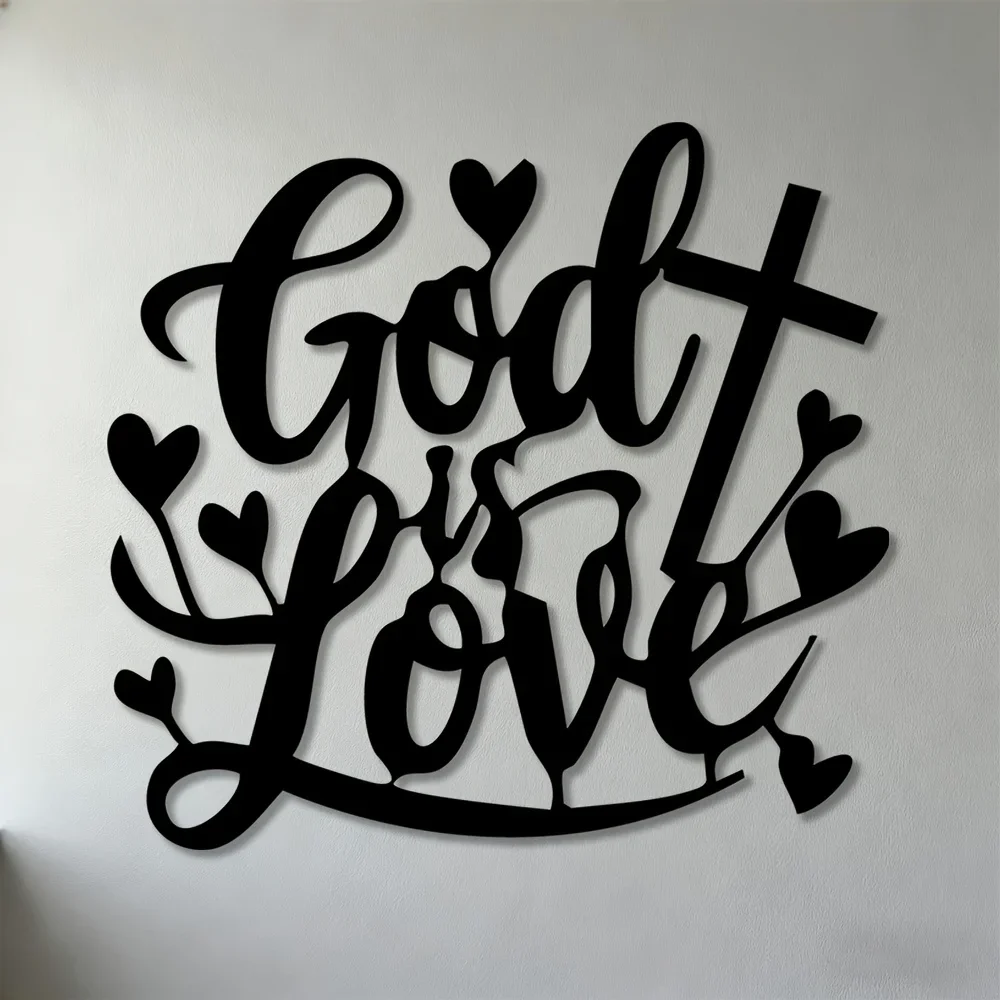 CIFBUY Iron Wall Art Engraved God Is Love Religious Metal Sign Rust Resistant Decor For Living Room Bedroom Office Indoor Hangin