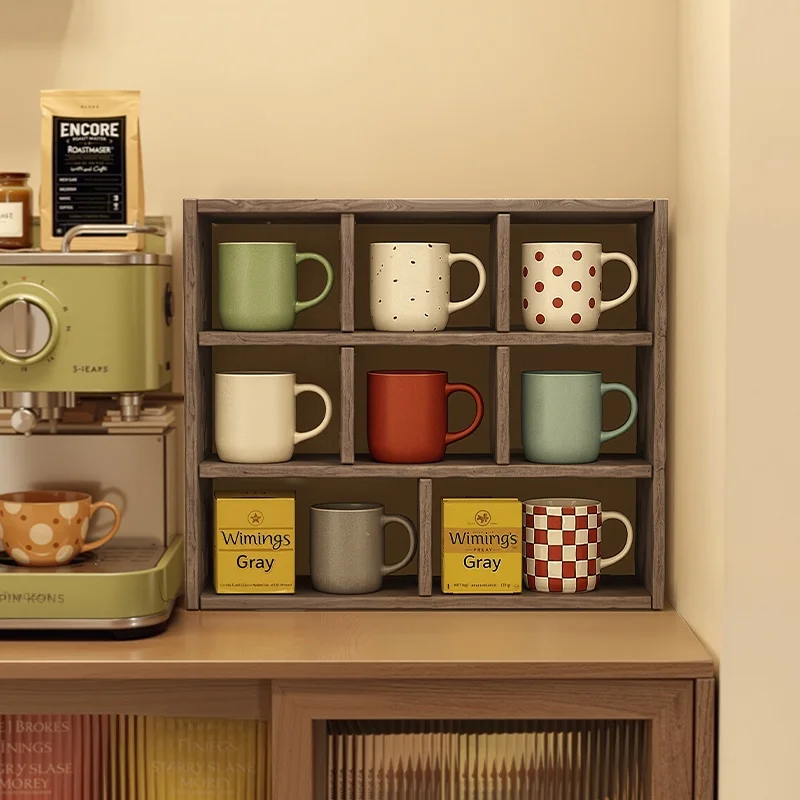 

Настольный держатель для чашки в деревенском китайском стиле, деревянный органайзер для чайной чашки, шкаф с девятью идентификациями для дома, аксессуары для хранения батонов