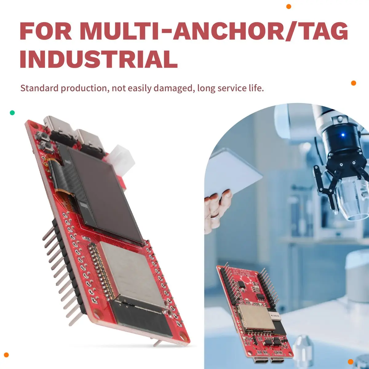 (•_•) Модуль MaUWB_ESP32S3 UWB с радиусом действия 500 м, Bluetooth 5.0 для промышленной системы позиционирования IoT с использованием мульти-анкоров/меток.