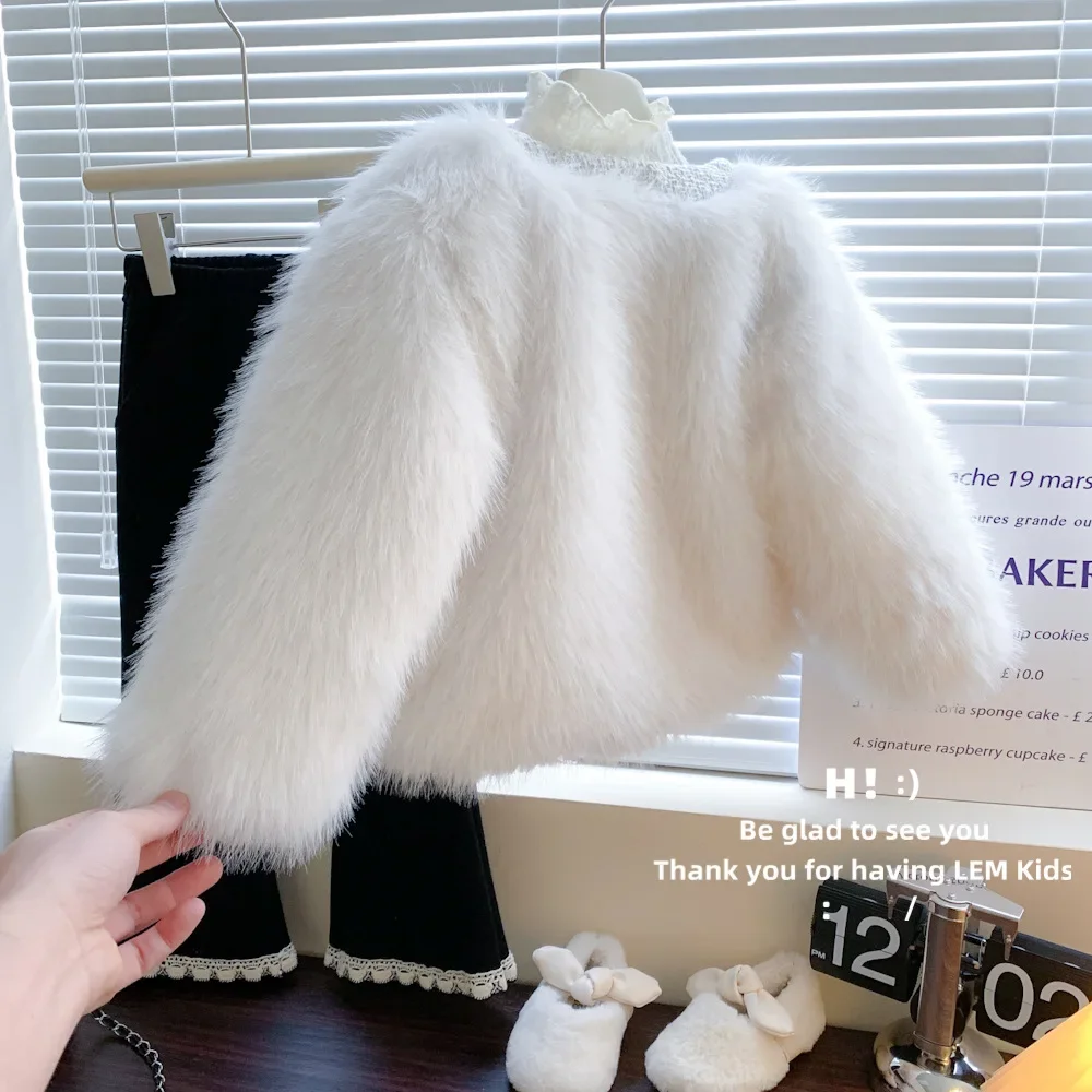 Korean version of girls 2023 winter new faux fur fur coat with versatile base coat for girls and babies, thickened top image 4