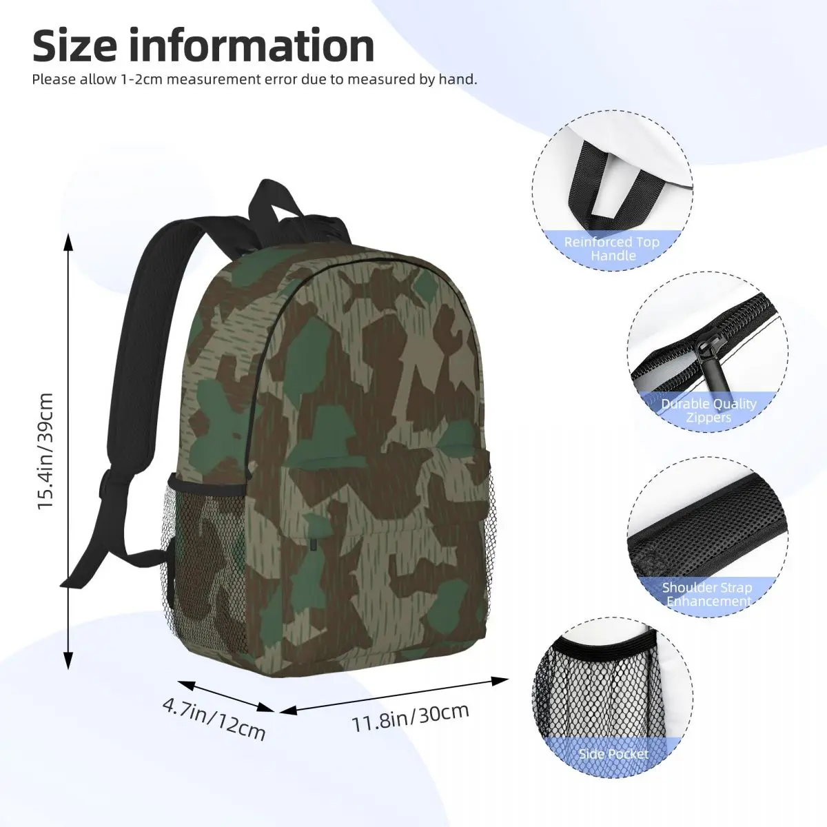 WW2 Germany Military Splinter Camo Splittertarn Camouflage Backpack Student BookBag Men Women School Bag Computer Shoulder Bags