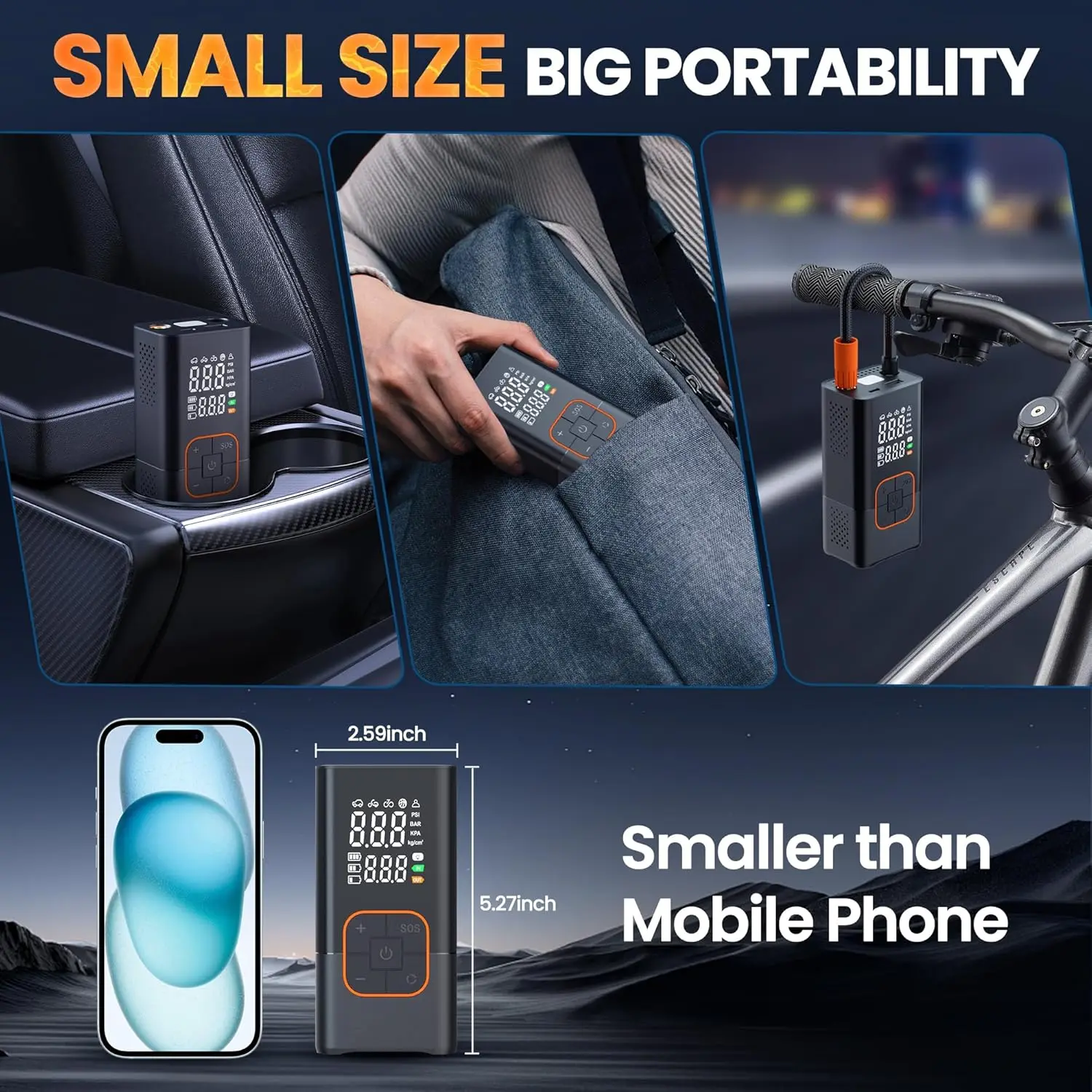 Portable Tire Inflator 150PSI Air Pump with Digital Gauge for Car, Bike, Motorcycle & Inflatables