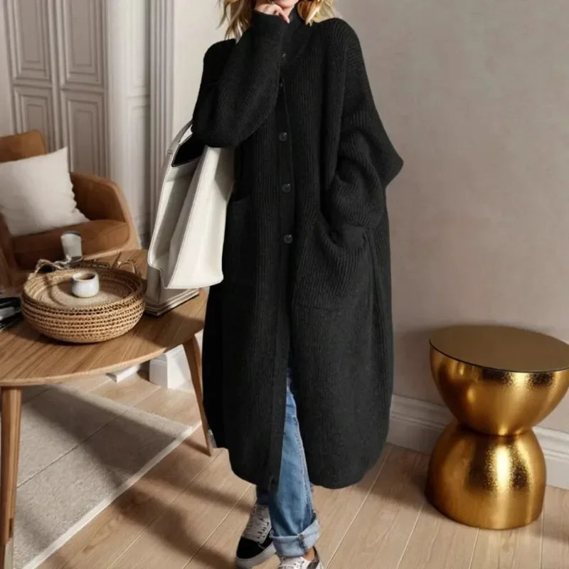 

Medium To Long Knitted Cardigan for Women in The Autumn and Winter of 2025 Thick Oversized Sweater Jacket