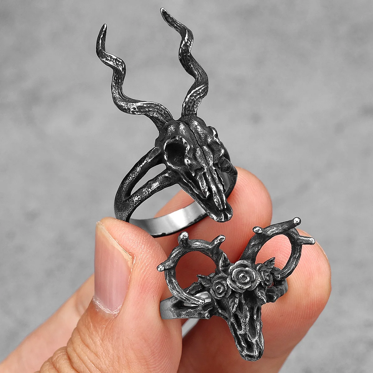 Reindeer Skull Animal Men Rings Stainless Steel Women Jewelry Punk Rock Gothic Vintage Black Fashion Accessories Gift Wholesale