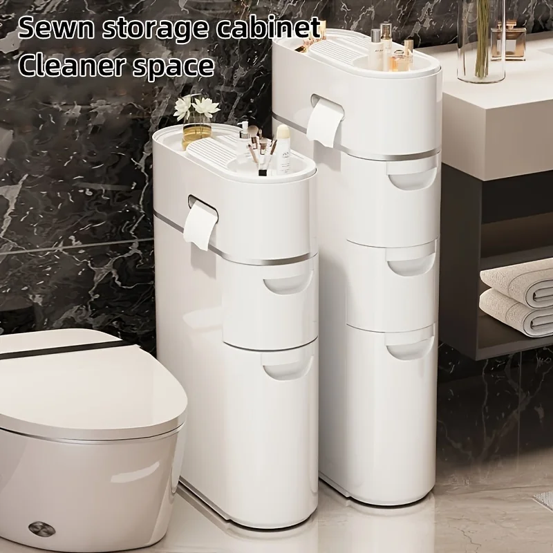 

3-Tier/4-Tier/5-Tier White Narrow Gap Pull-Out Cabinet - Space-Saving Heavy-Duty Plastic Storage Unit with Pull-Out Shelves