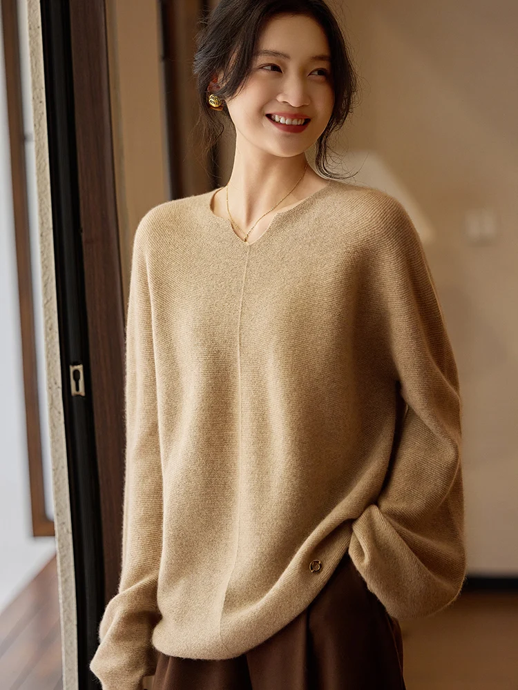 TLOML Nuove Donne 100% Lana Merino Maglieria Con Scollo A V Pullover Maglione di Cachemire Casual Allentato Stile Pigro Autunno Inverno Morbido Caldo Magliette E Camicette