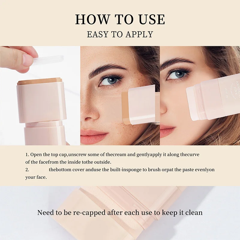 Nawilżający podkład w sztyfcie - wodoodporny korektor, lekka krycia, różne kolory, trwała formuła