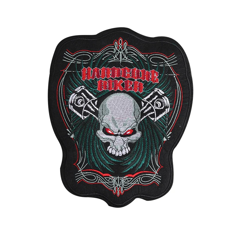 Punk skull size: 29.5x23.5cm Cloth Patch Embroidered Applique Sewing Clothes Apparel Accessories Badges green
