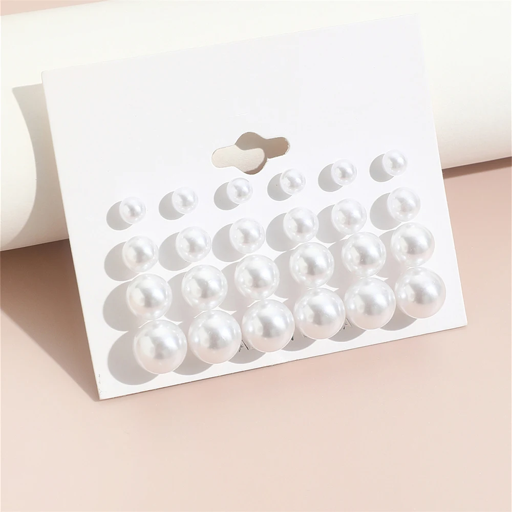 12pairs/Set Minimalist Simple Fashion Cute Resin Imitation Faux Pearl Stylish Earrings Women's Weekly Stud Set Daily Wear