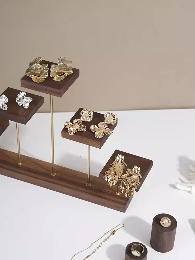 Jewelry Display Rack 5Layers Black Walnut And Brass Strings Rack Counter Display Props