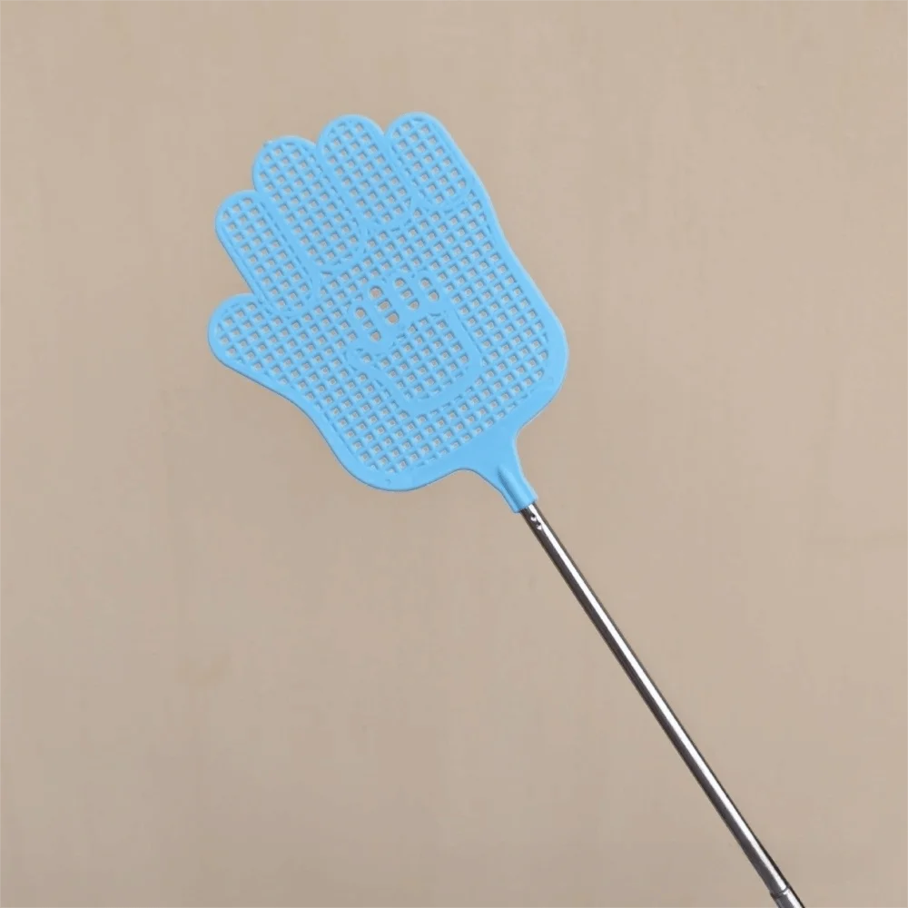 Extendable Retractable Fly Swatter Dense Mesh Stainless Steel Handle Hand Shaped Bug Catcher Macaron Color Hand Shaped