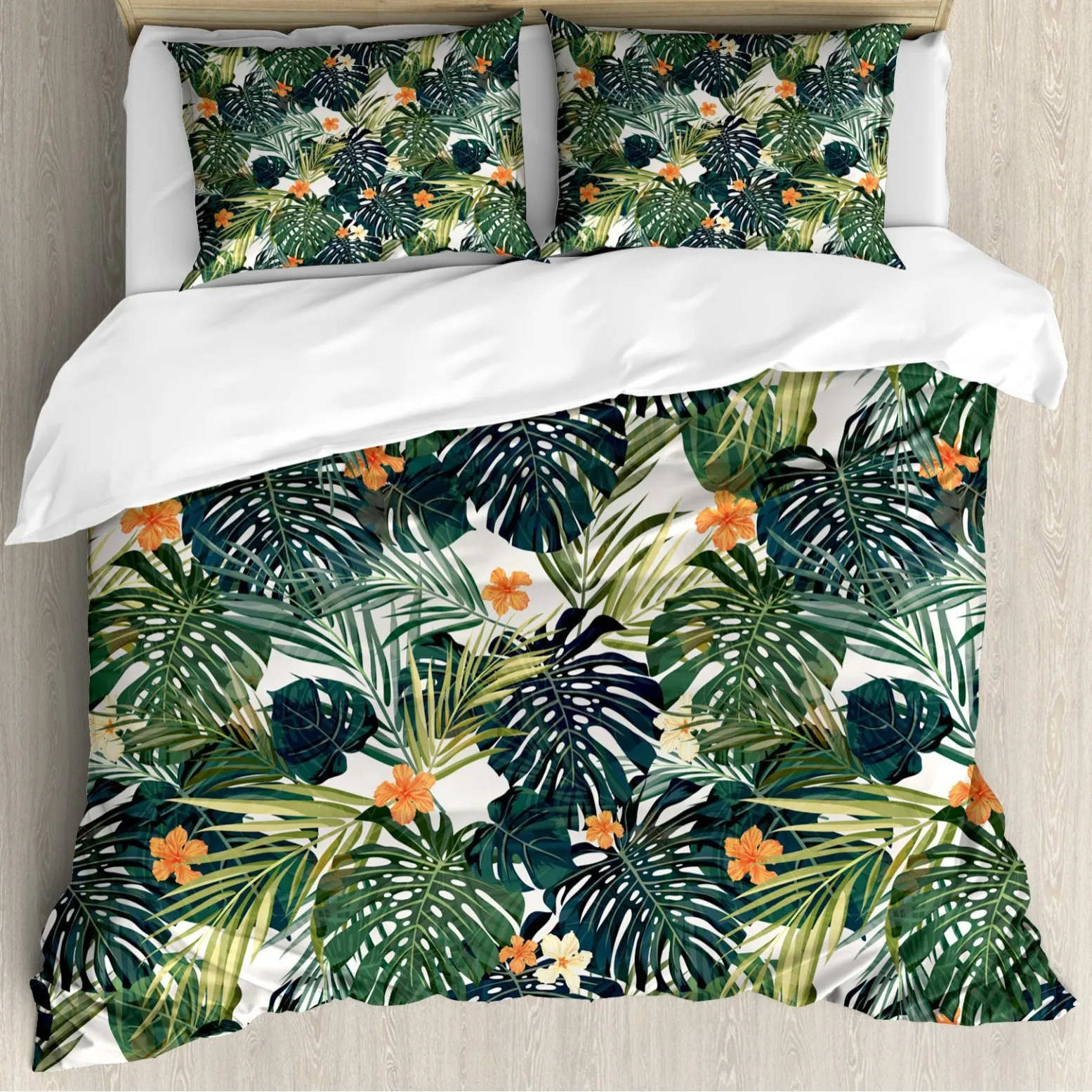 Palm Leaves Duvet Cover Monstera Banana Leaves Comforter Covers Hawaiian Tropical Bedding Set Green Leaves Branches Quilt Cover