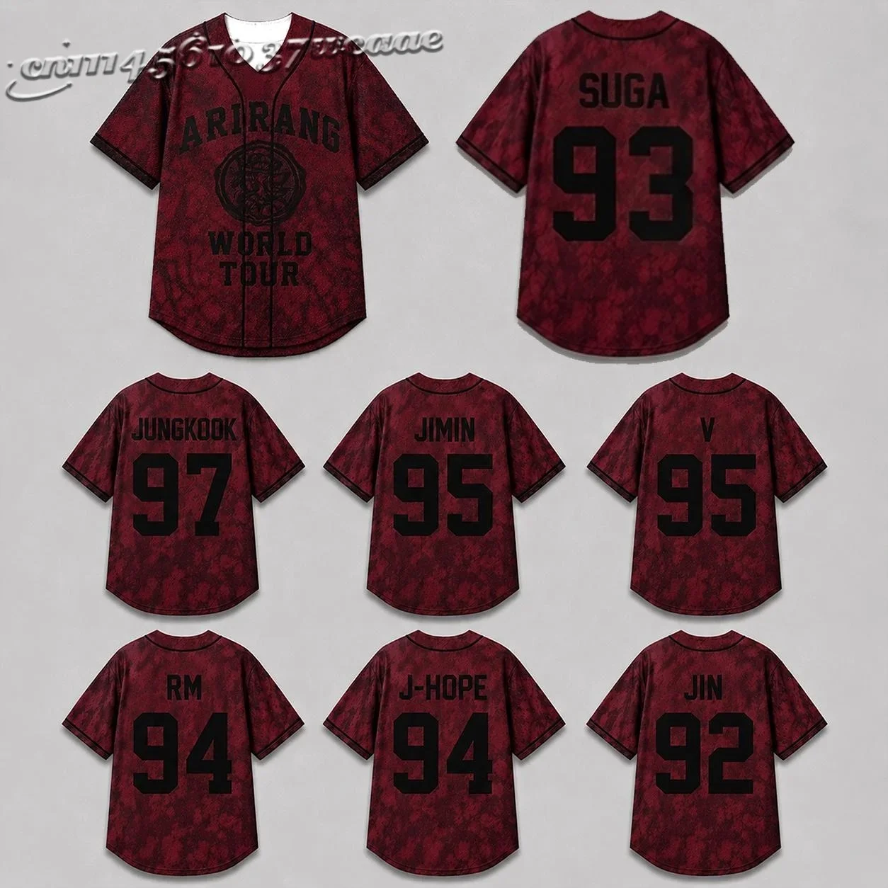 2027 New Boy Group Arirang World Tour Vintage Wine Red Baseball Jersey,Unisex Loose Fan Support Casual  T‑Shirt
