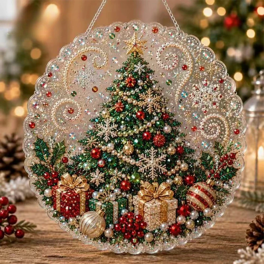 Lace acrylic disc sun catcher diamond sticker DIY pearl handmade material package Christmas atmosphere decoration handmade kit