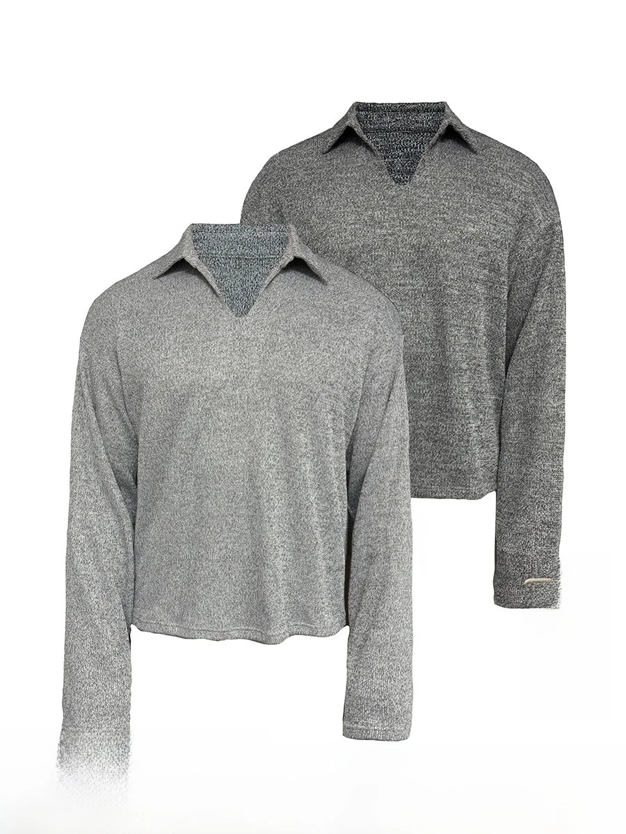JCAESAR WHEAT SVE Skin-friendly Versatile Long Sleeve V-neck Special Mosaic Texture Wheat Ear Patterned Casual Sweater for Men