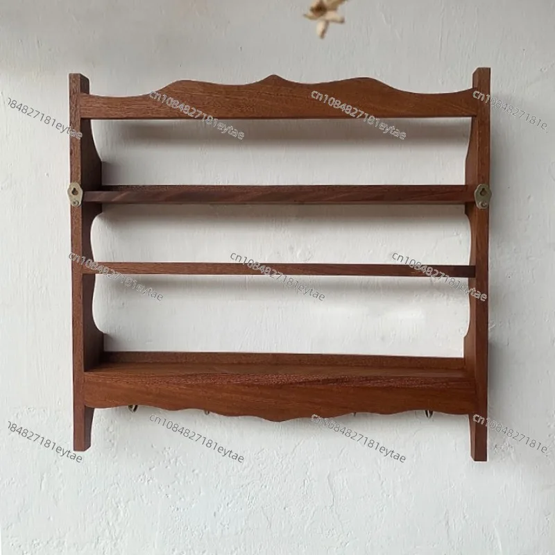 French Farmhouse Dish Rack Wall Shelf Vintage Coffee Shop Style Rustic Display for Plates Distressed Wood Kitchen Storage Decor