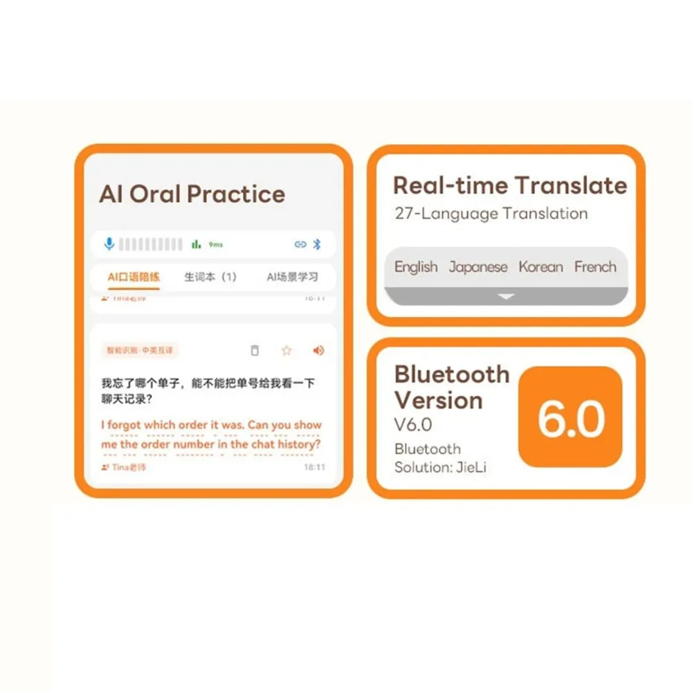 AI Oral Practice Tool Wearable Translator Speaker Language Real-Time Translation Tourism Learning Tool