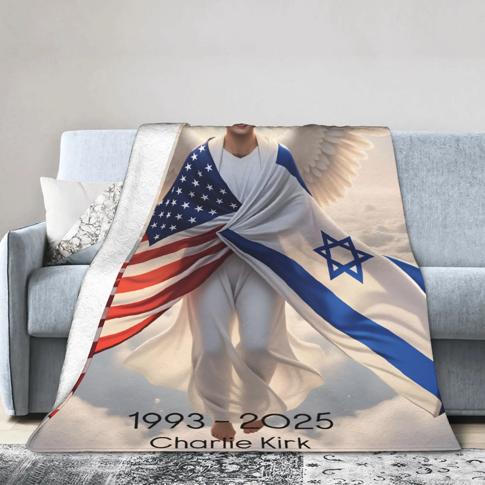 Charlie Kirk  Angelic Advocate Fleece Blanket  Funny Throw Blanket for Home Hotel Sofa  150*125cm Bedspreads