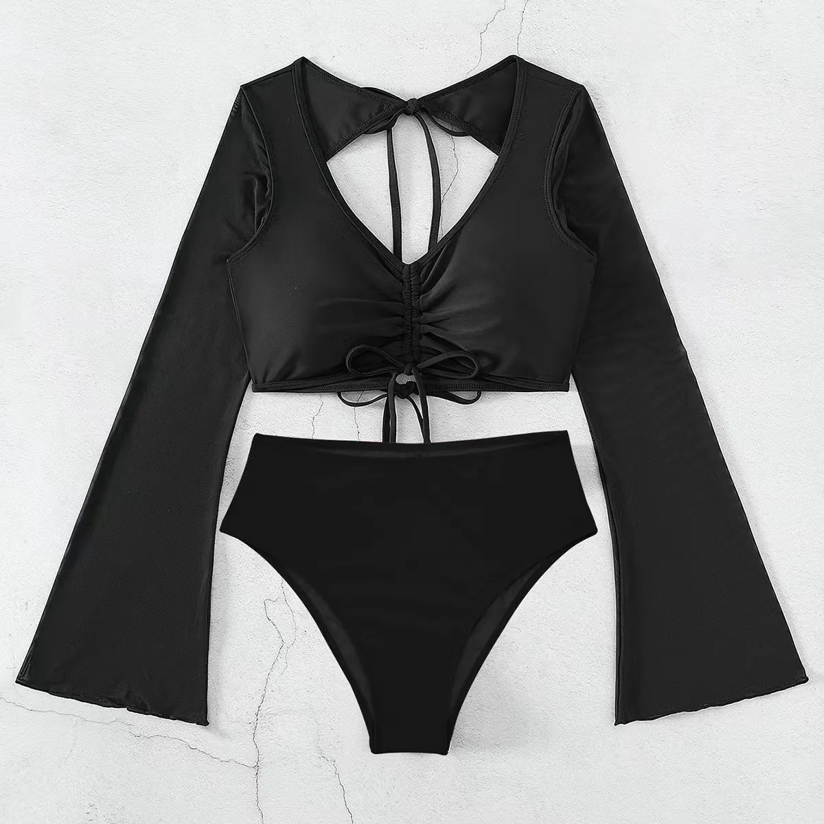 2025 جديد ارتفاع الخصر المحافظ لصق مجموعة البكيني لون نقي منفصل ملابس السباحة الإناث الرباط ملابس السباحة Tankini