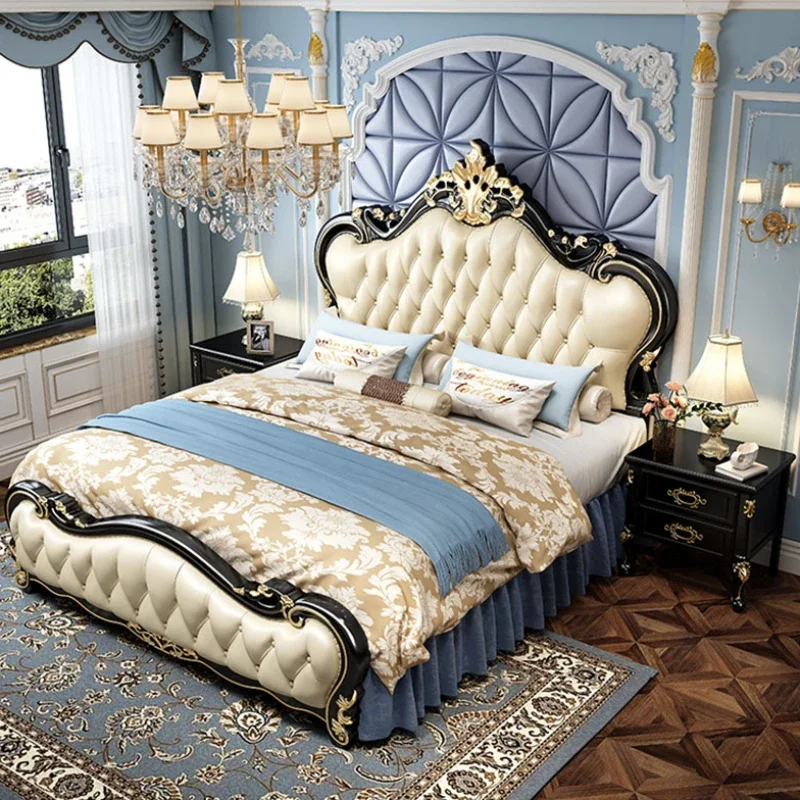 Aesthetic European King Bed Waterproof Queen Wood Headboard Twin Bed Frame Luxury Sleeping Letto Matrimoniale Nordic Furniture