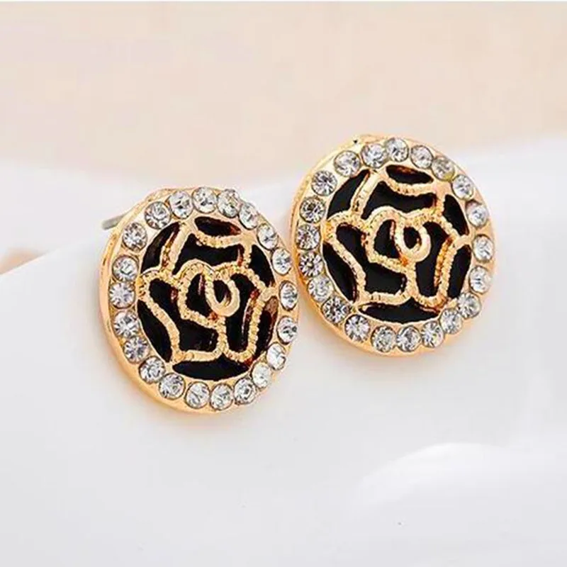 2026 New Fashion Beautiful Rose Flower Crystal Stud Earrings For Women Jewelry Chic Earrings