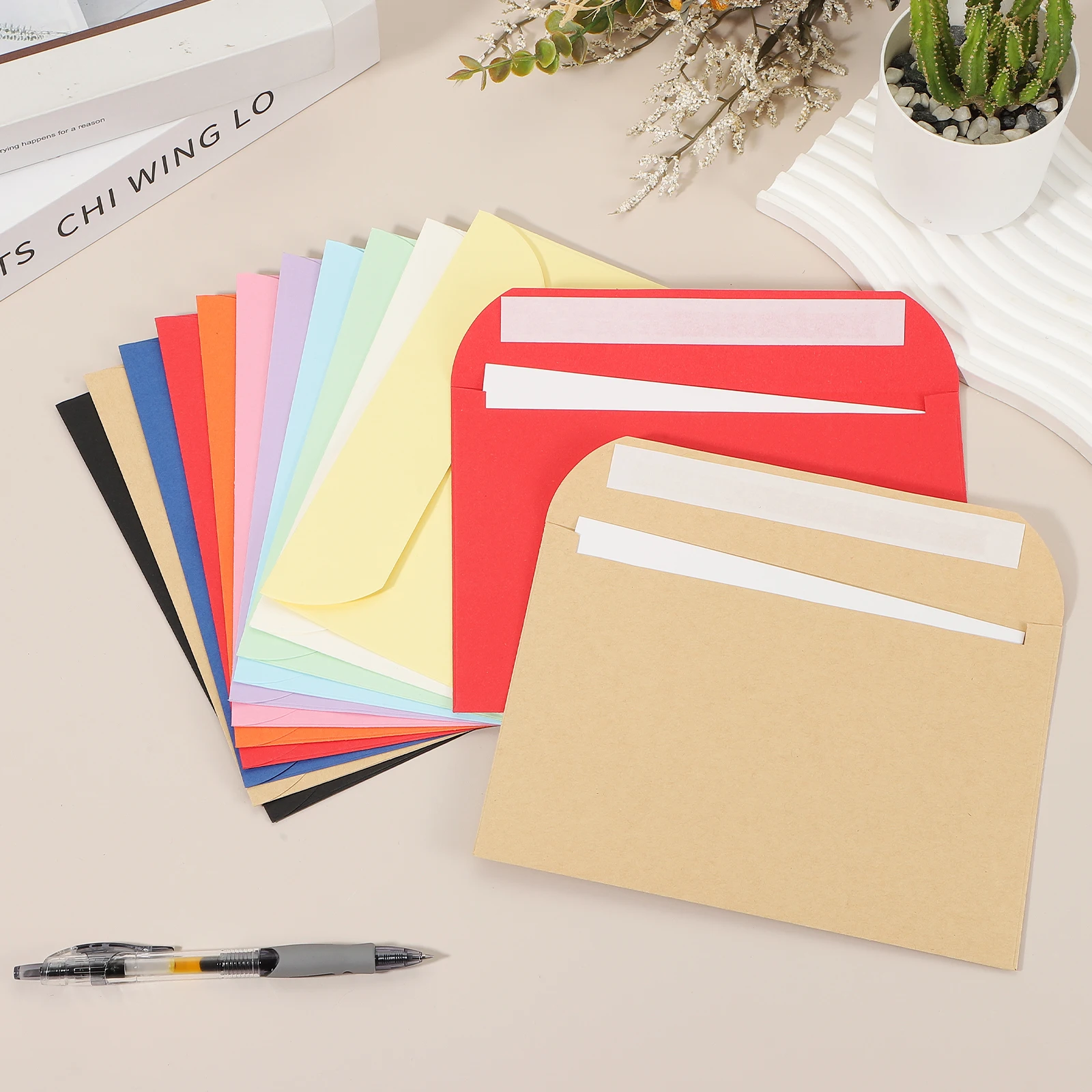 

100Pcs A7 Paper Envelopes Self-Seal Invitation Envelope for DIY Greeting Card Wedding Invitations Photos Postcards Birthday Note